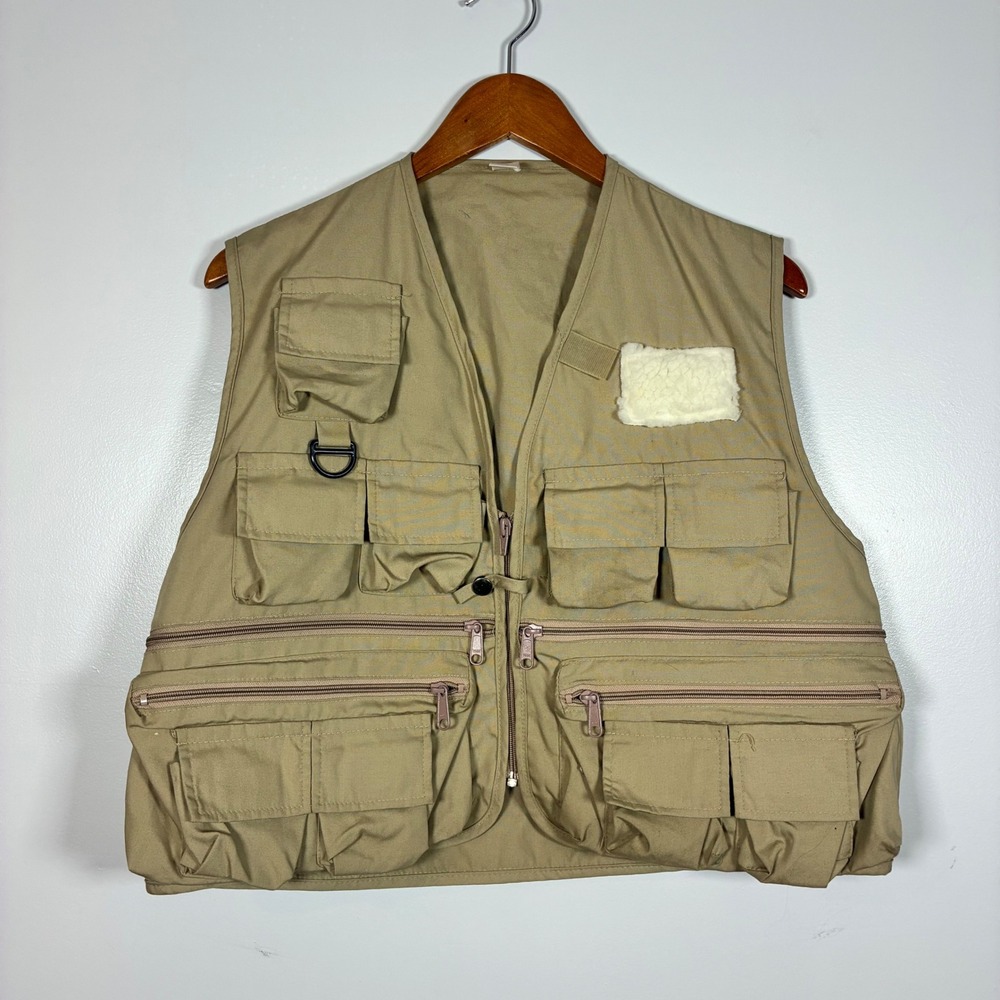 South Bend Fishing Vest M Tan Utility Tactical Multi-Pocket Fly Patch Angler